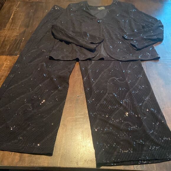 Vintage Bob Mackie Wearable Art Black Sequins Skirt Set Size XL Top Large skirt - Picture 1 of 11